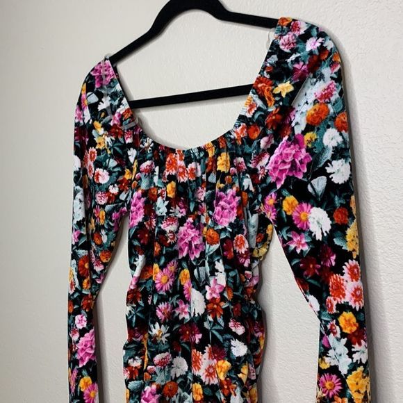 Wild Fable Velvet Floral Mini Dress New Small Ruched Long Sleeve - Picture 7 of 12